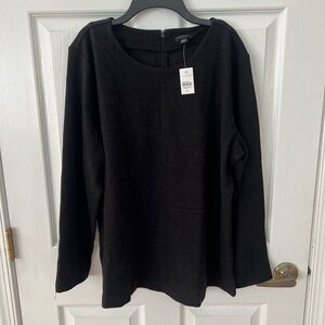 Ann Taylor Charcoal Scoop Neck Long Sleeve Top